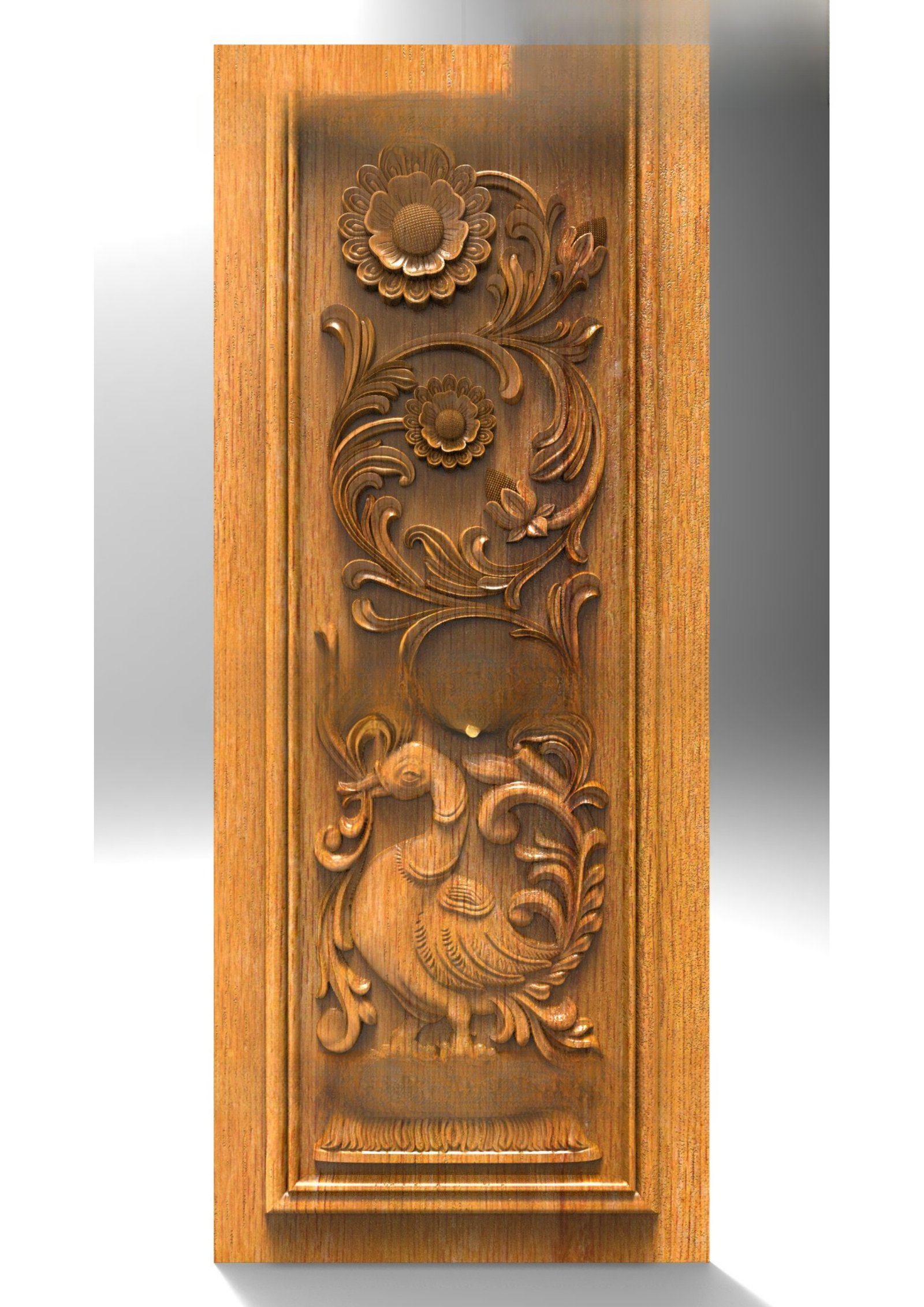 GSK NEW YEAR DOORS - PAGE-19 - Traditional Peacock and Floral Motif Carved Wood Door 3D Model